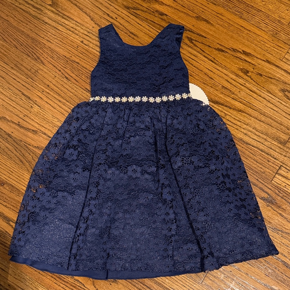 Elegant Navy Blue Lace Kids Dress